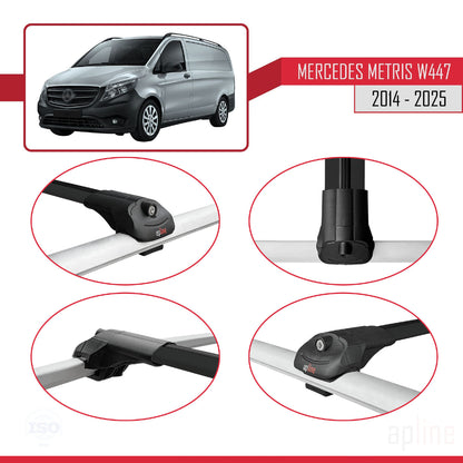 Compatible with Mercedes Metris (W447) 2014-2025 ACE-1 Car Roof Rack Cross Bar Black Aluminium 3 Bars