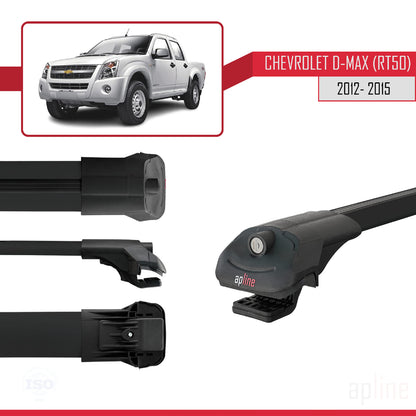 Kompatibel mit Chevrolet D-Max (RT50) 2012-2015 ACE-1 Dachgepäckträger, Reling, Gepäckträger, schwarzes Aluminium, 3 Stangen