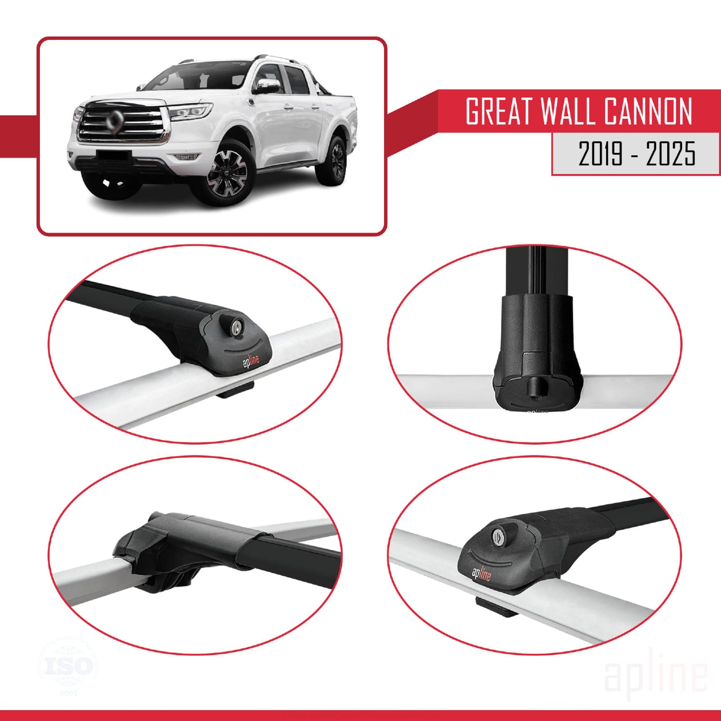 Kompatibel mit Great Wall Cannon 2019-2025 ACE-1 Dachgepäckträger, Reling, Gepäckträger, schwarzes Aluminium, 3 Stangen