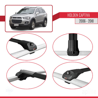 Kompatibel mit Holden Captiva 2006-2018 ACE-1 Dachgepäckträger, Auto-Reling, Gepäckträger, schwarzes Aluminium, 2 Stangen