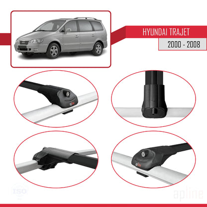 Kompatibel mit Hyundai Trajet 2000-2008 ACE-1 Relingträger Dachträger Auto Gepäckträger Schwarz Aluminium 3 Stangen