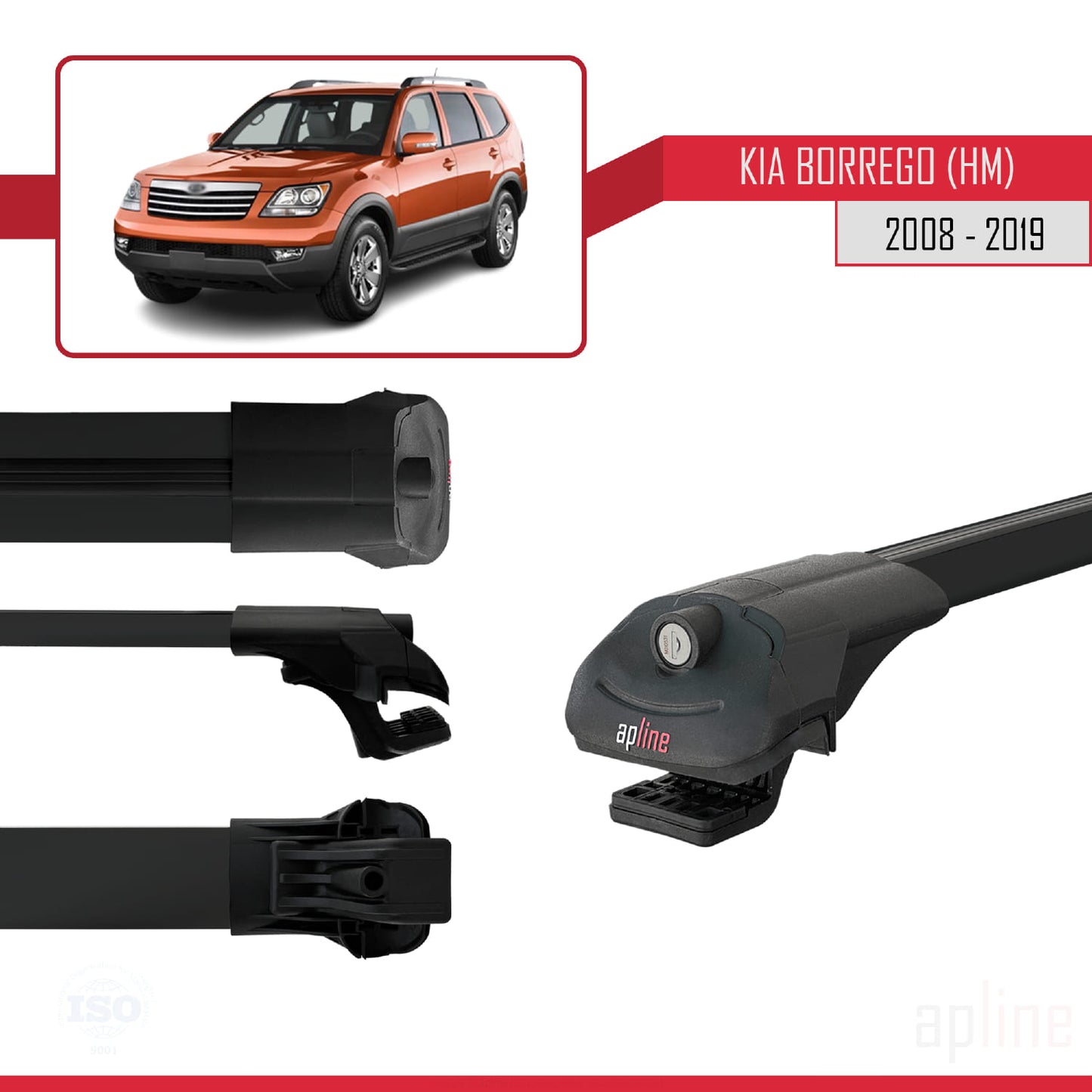 Kompatibel mit Kia Borrego (HM) 2008-2019 ACE-1 Relingträger Dachträger Auto Gepäckträger Schwarz Aluminium 2 Stangen