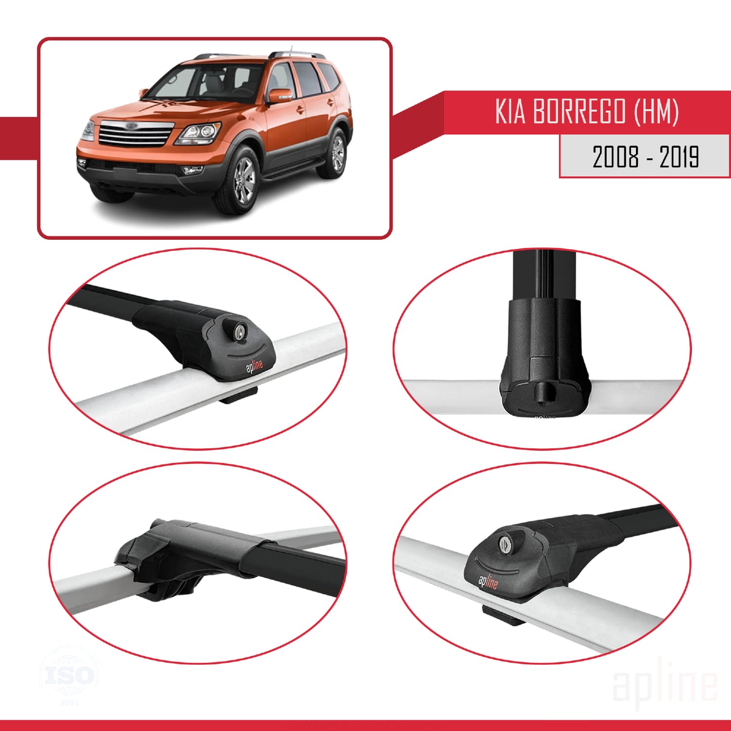 Kompatibel mit Kia Borrego (HM) 2008-2019 ACE-1 Relingträger Dachträger Auto Gepäckträger Schwarz Aluminium 2 Stangen