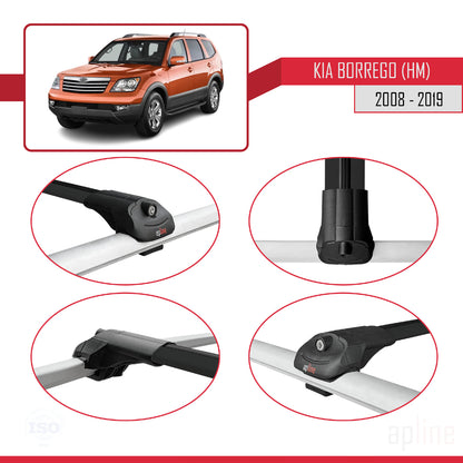 Kompatibel mit Kia Borrego (HM) 2008-2019 ACE-1 Relingträger Dachträger Auto Gepäckträger Schwarz Aluminium 2 Stangen