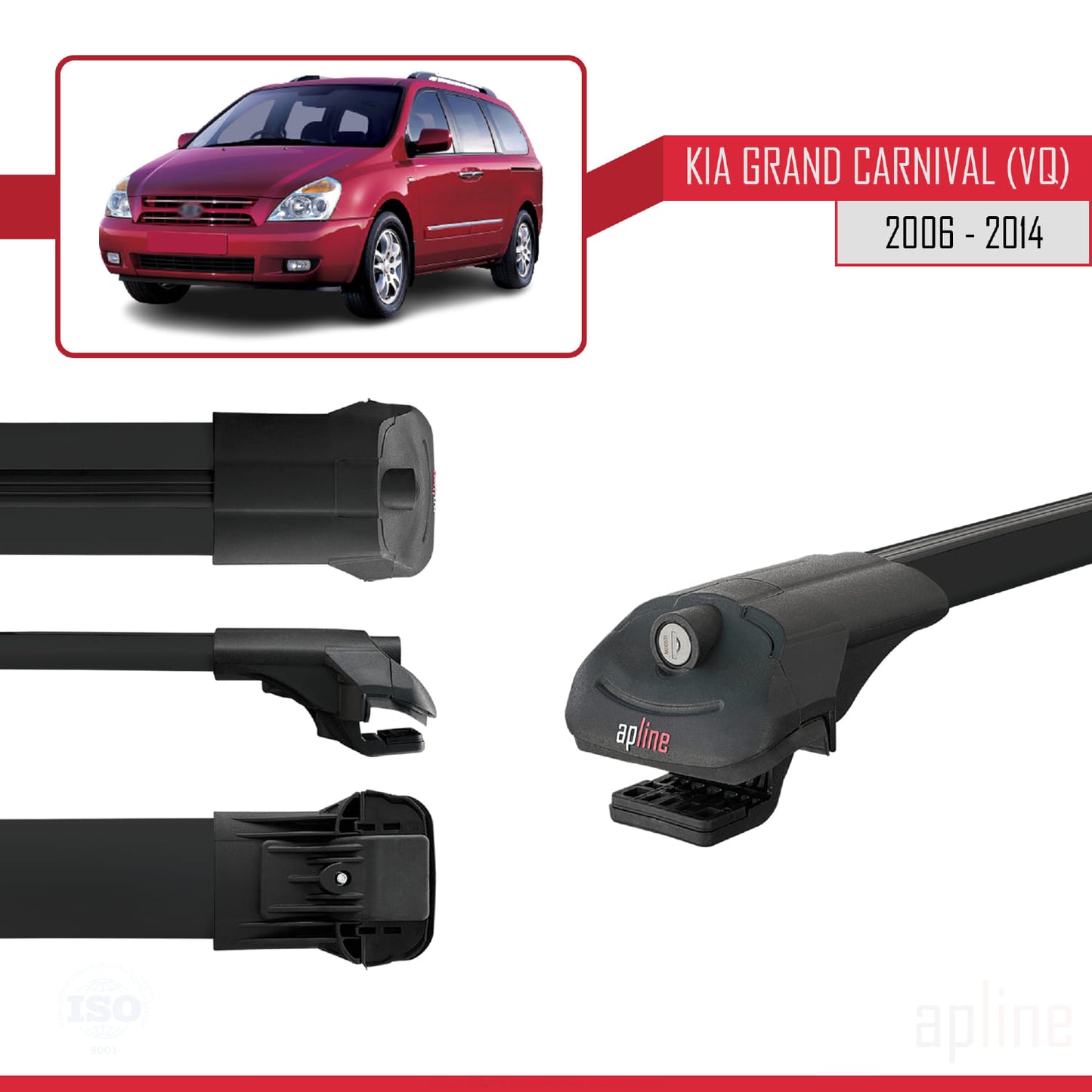Kompatibel mit Kia Grand Carnival 2 (VQ) 2006-2014 ACE-1 Relingträger Dachträger Auto Gepäckträger Schwarz Aluminium 3 Stangen