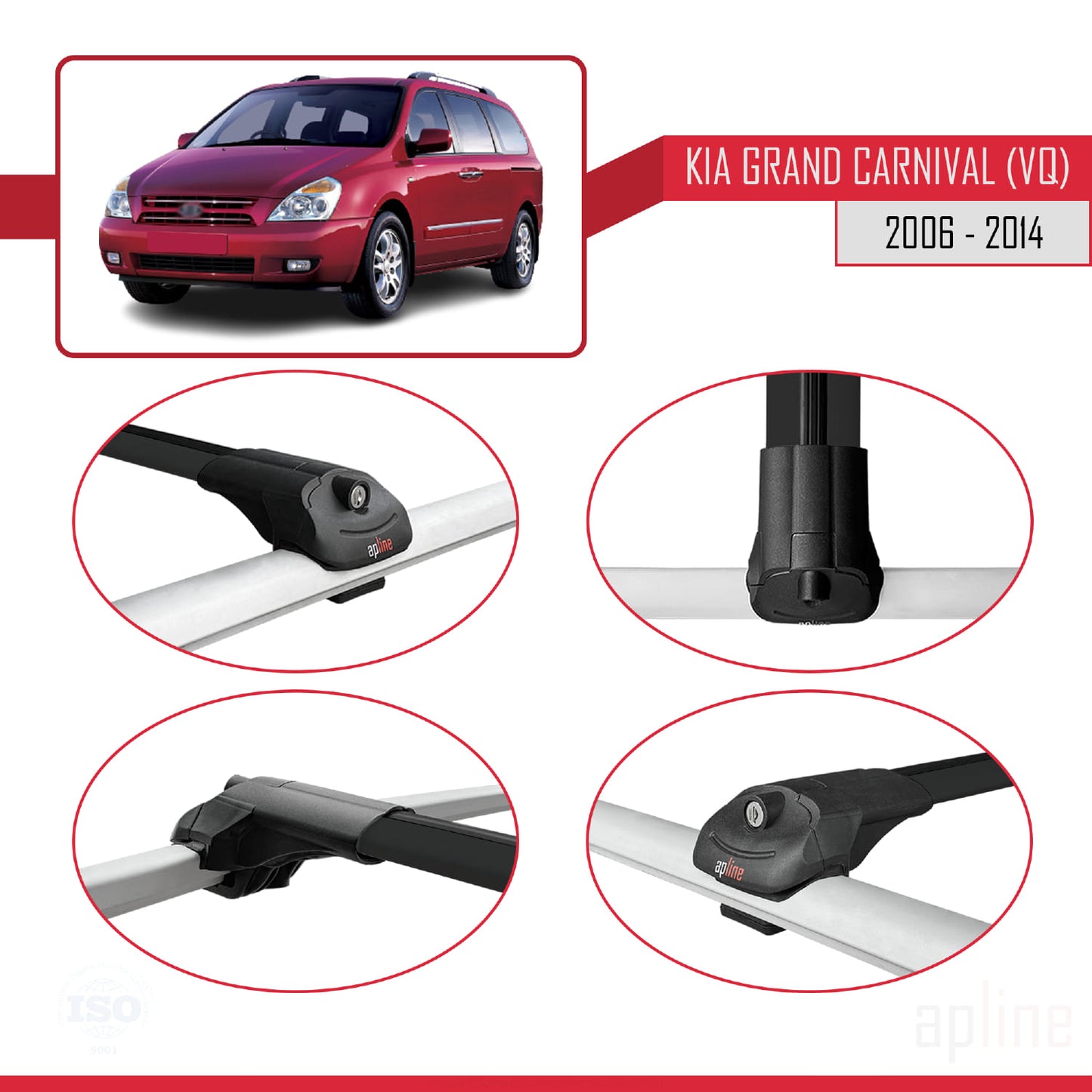 Kompatibel mit Kia Grand Carnival 2 (VQ) 2006-2014 ACE-1 Relingträger Dachträger Auto Gepäckträger Schwarz Aluminium 3 Stangen