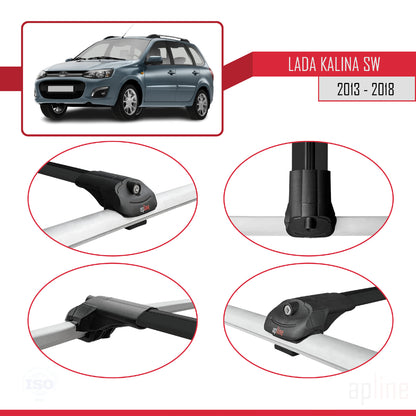 Compatible avec Lada Kalina 2 Break 2013-2018 ACE-1 Barres de Toit Railing Porte-Bagages de Voiture Noir Aluminium 2 Barres