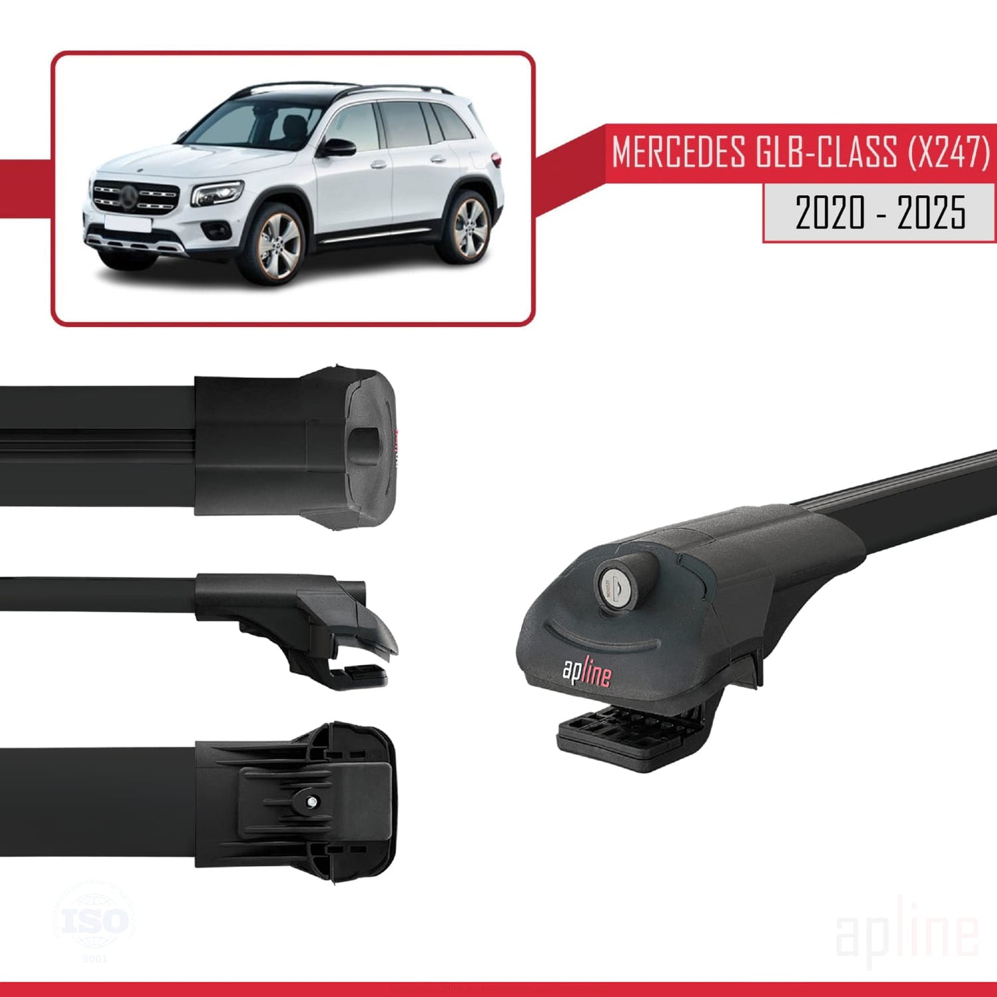 Kompatibel mit Mercedes GLB Klasse (X247) 2020-2025 ACE-1 Relingträger Dachträger Auto Gepäckträger Schwarz Aluminium 3 Stangen