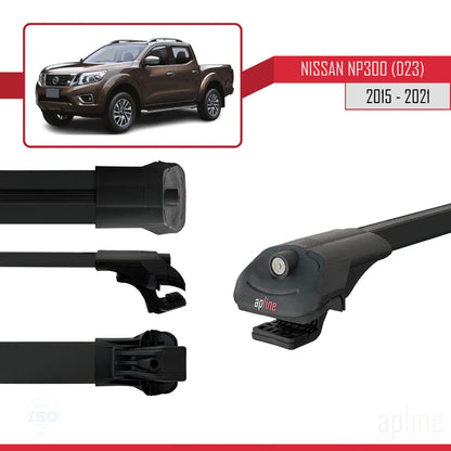 Kompatibel mit Nissan NP300 (D23) 2015-2021 ACE-1 Relingträger Dachträger Auto Gepäckträger Schwarz Aluminium 3 Stangen