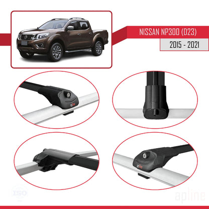 Compatible with Nissan NP300 (D23) 2015-2021 ACE-1 Car Roof Rack Cross Bar Black Aluminium 2 Bars