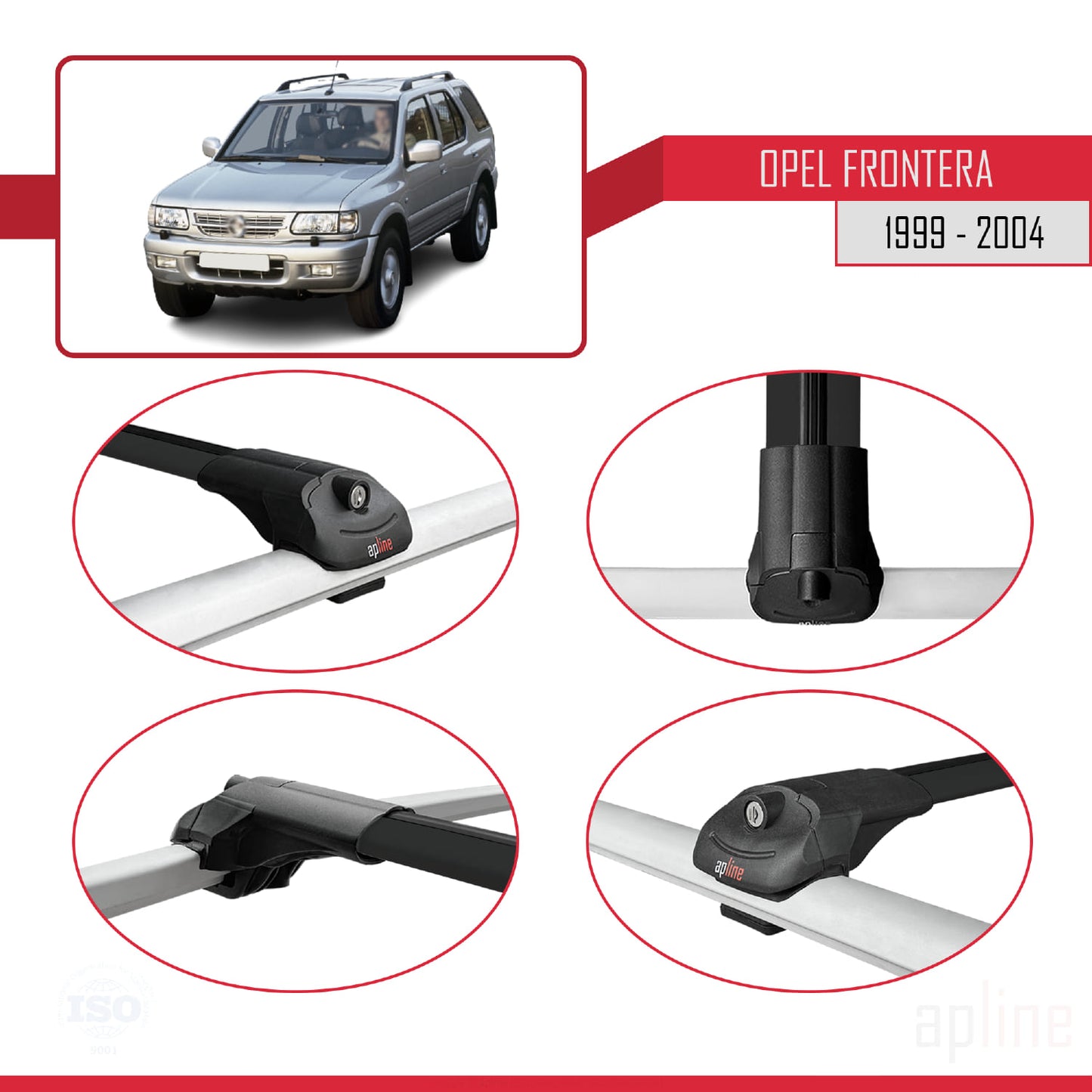 Compatible avec Opel Frontera 2 1999-2004 ACE-1 Barres de Toit Railing Porte-Bagages de Voiture Noir Aluminium 2 Barres