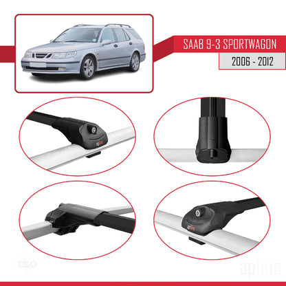Compatible avec Saab 9-3 II Break 2006-2012 ACE-1 Barres de Toit Railing Porte-Bagages de Voiture Noir Aluminium 3 Barres