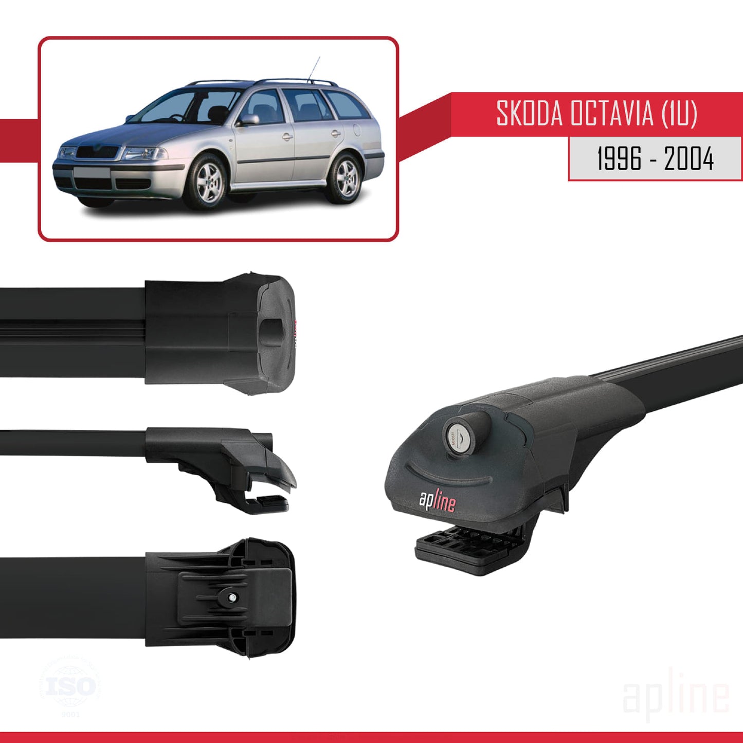 Compatible with Skoda Octavia (1U) 1996-2004 ACE-1 Car Roof Rack Cross Bar Black Aluminium 2 Bars
