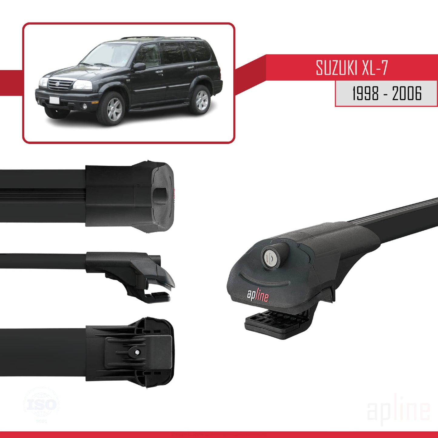 Compatible avec Suzuki XL-7 1998-2006 ACE-1 Barres de Toit Railing Porte-Bagages de Voiture Noir Aluminium 2 Barres