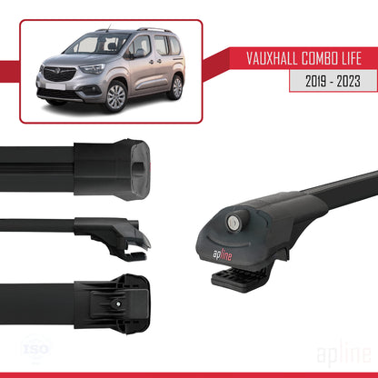 Compatible avec Vauxhall Combo E Life 2019-2022 ACE-1 Barres de Toit Railing Porte-Bagages de Voiture Noir Aluminium 3 Barres