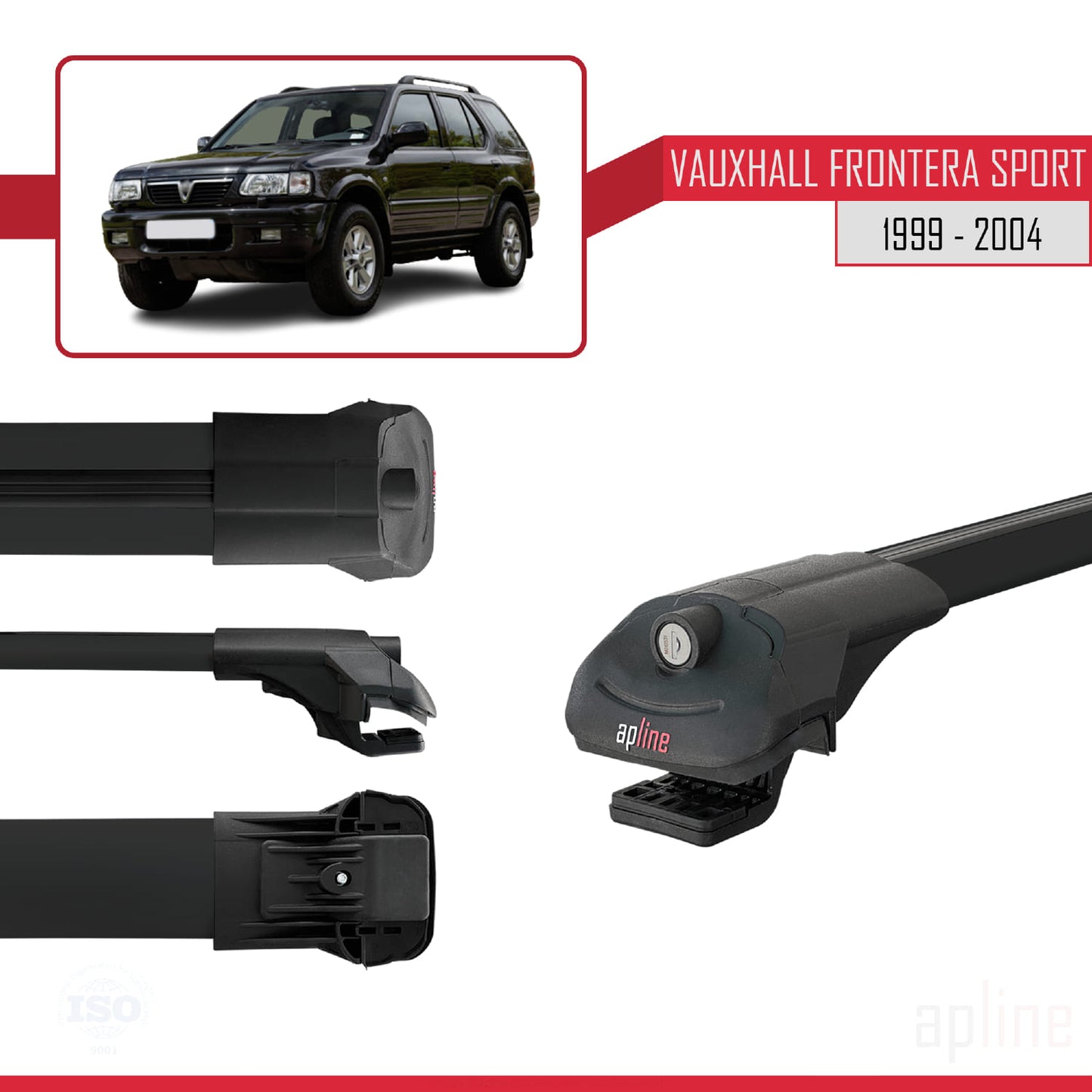 Compatible avec Vauxhall Frontera 2 Sport 1999-2004 ACE-1 Barres de Toit Railing Porte-Bagages de Voiture Noir Aluminium 3 Barres