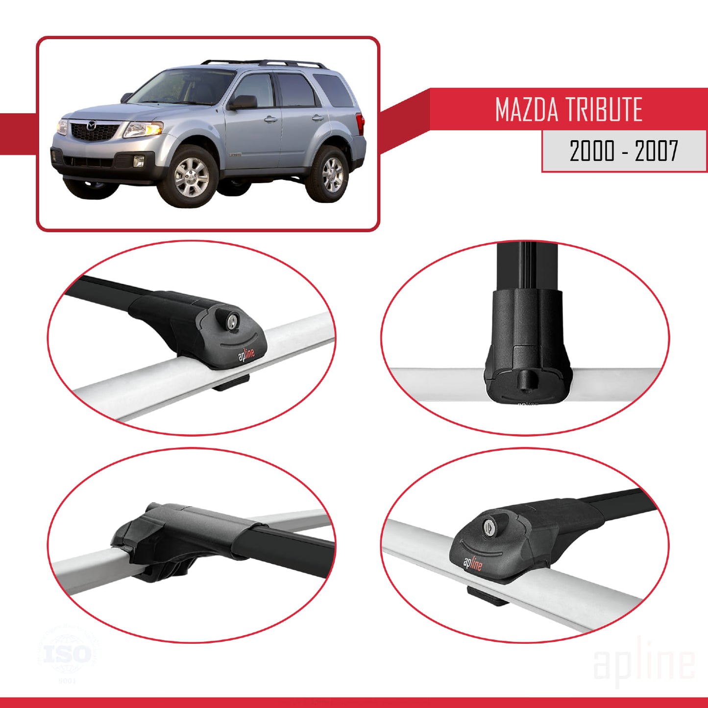 Kompatibel mit Mazda Tribute 2000-2007 ACE-1 Relingträger Dachträger Auto Gepäckträger Schwarz Aluminium 2 Stangen