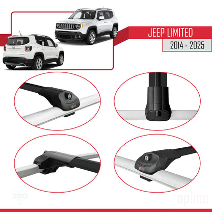 Compatible avec Jeep Limited 2014-2025 ACE-1 Barres de Toit Railing Porte-Bagages de Voiture Noir Aluminium 2 Barres