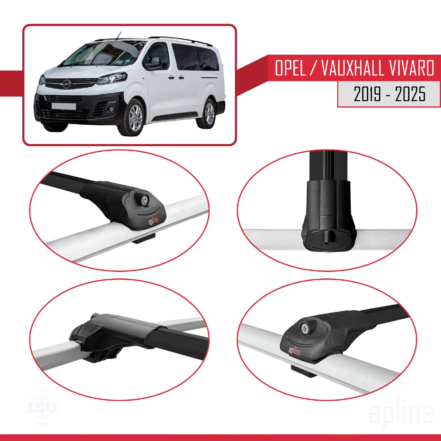 Compatible avec Opel Vivaro C 2019-2025 ACE-1 Barres de Toit Railing Porte-Bagages de Voiture Noir Aluminium 2 Barres