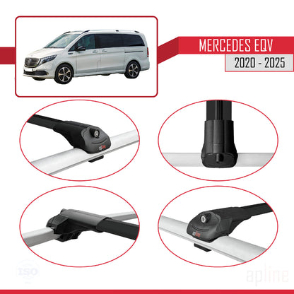 Compatible with Mercedes EQV (W447) 2020-2025 ACE-1 Car Roof Rack Cross Bar Black Aluminium 4 Bars