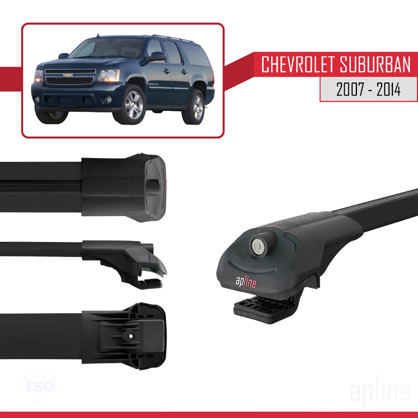 Compatible avec Chevrolet Suburban 2007-2014 ACE-1 Barres de Toit Railing Porte-Bagages de Voiture Noir Aluminium 2 Barres