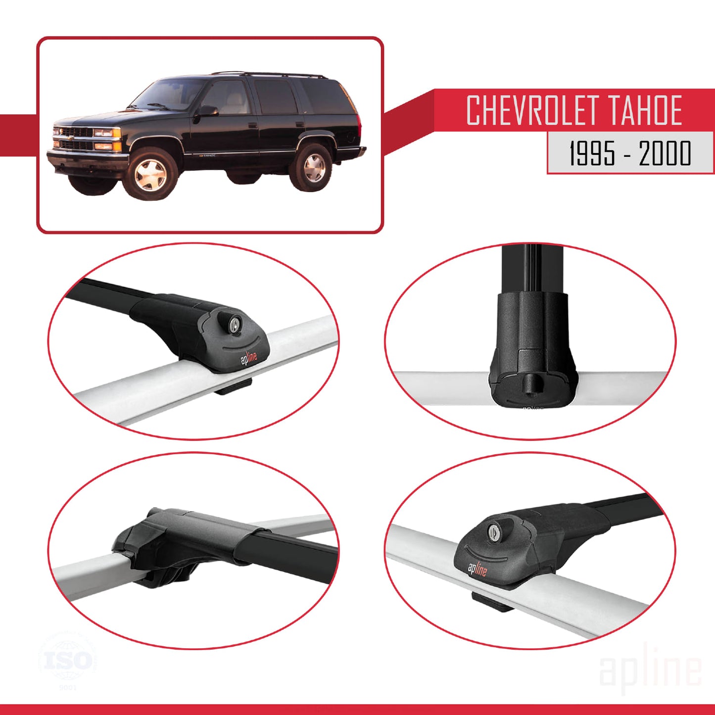 Compatible avec Chevrolet Tahoe 1995-2000 ACE-1 Barres de Toit Railing Porte-Bagages de Voiture Noir Aluminium 2 Barres