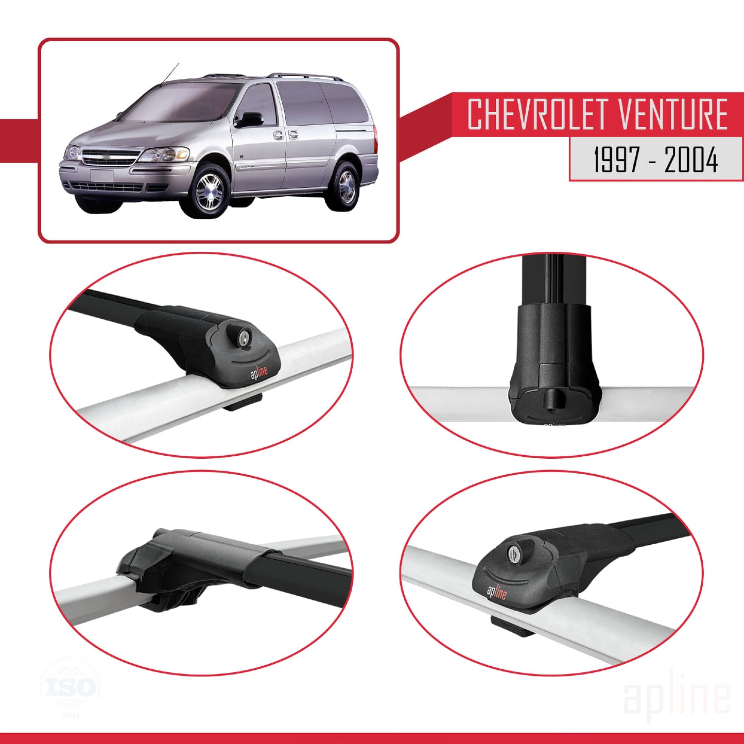 Compatible avec Chevrolet Venture 1997-2004 ACE-1 Barres de Toit Railing Porte-Bagages de Voiture Noir Aluminium 3 Barres