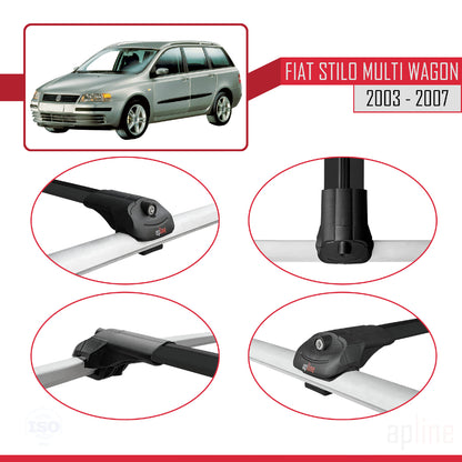 Compatible avec Fiat Stilo Multi Wagon 2003-2007 ACE-1 Barres de Toit Railing Porte-Bagages de Voiture Noir Aluminium 3 Barres