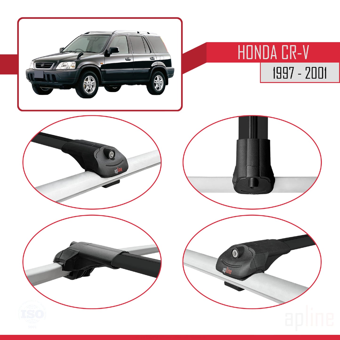 Compatible with Honda CR-V 1997-2001 ACE-1 Car Roof Rack Cross Bar Black Aluminium 3 Bars
