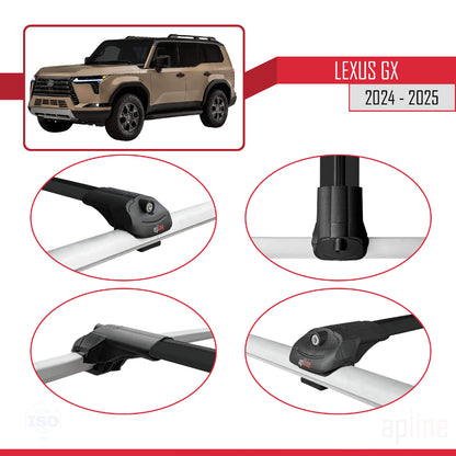 Compatible avec Lexus GX (Overtrail) 2024-2025 ACE-1 Barres de Toit Railing Porte-Bagages de Voiture Noir Aluminium 3 Barres