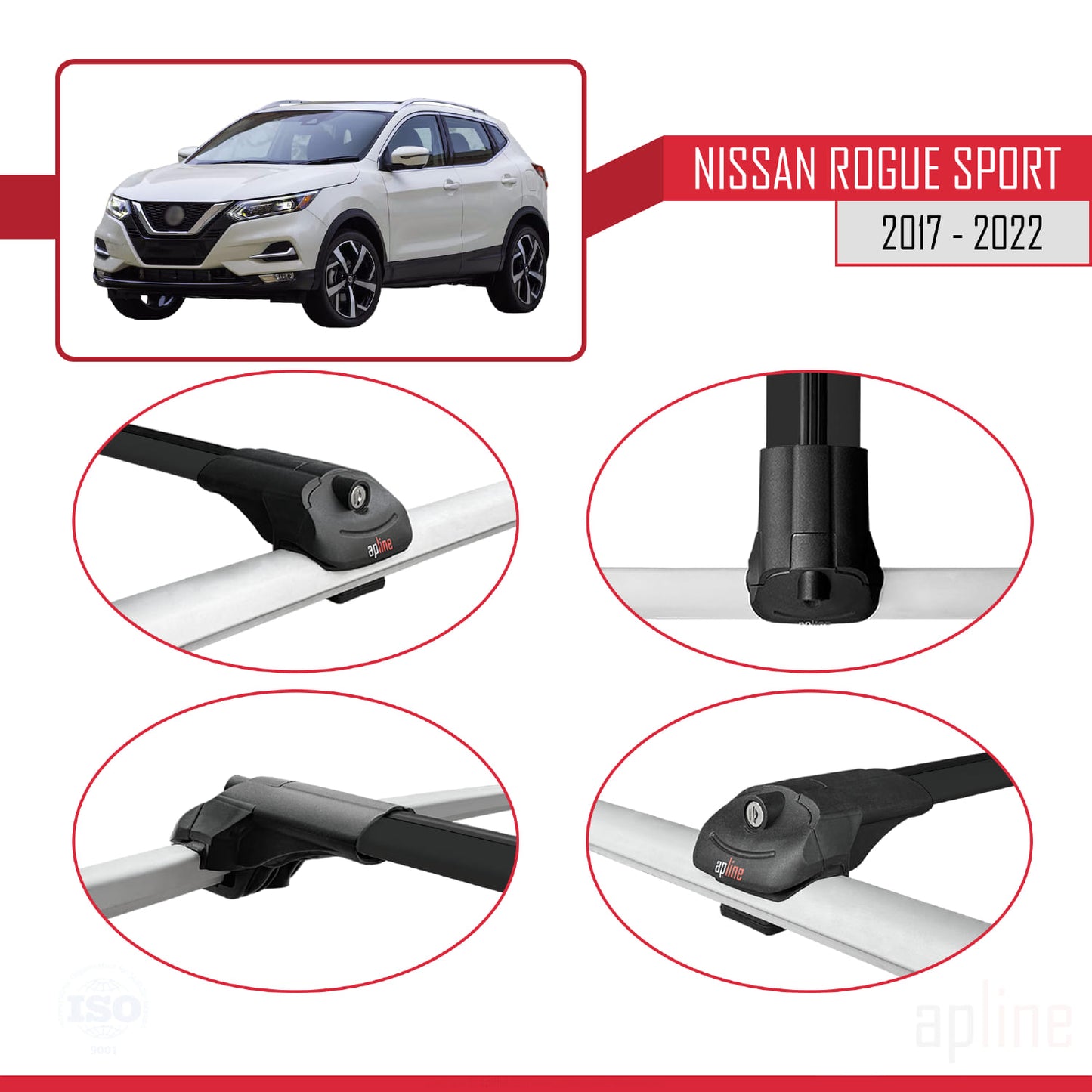Compatible avec Nissan Rogue Sport 2017-2022 ACE-1 Barres de Toit Railing Porte-Bagages de Voiture Noir Aluminium 2 Barres