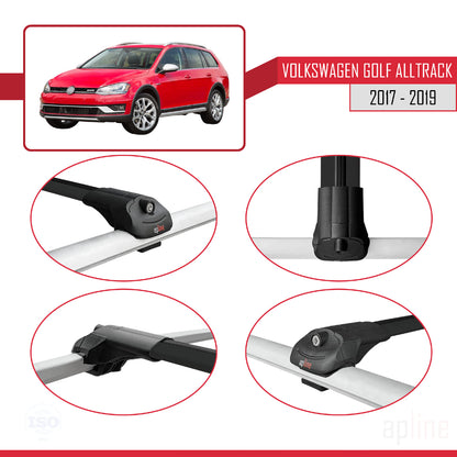 Compatible avec VW Golf Alltrack Mk7 2017-2019 ACE-1 Barres de Toit Railing Porte-Bagages de Voiture Noir Aluminium 3 Barres
