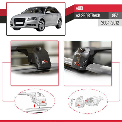 Kompatibel mit A3 (8PA) Sportback 2004-2012 ACE-2 Relingträger Dachträger Auto Gepäckträger Schwarz Aluminium 2 Stangen