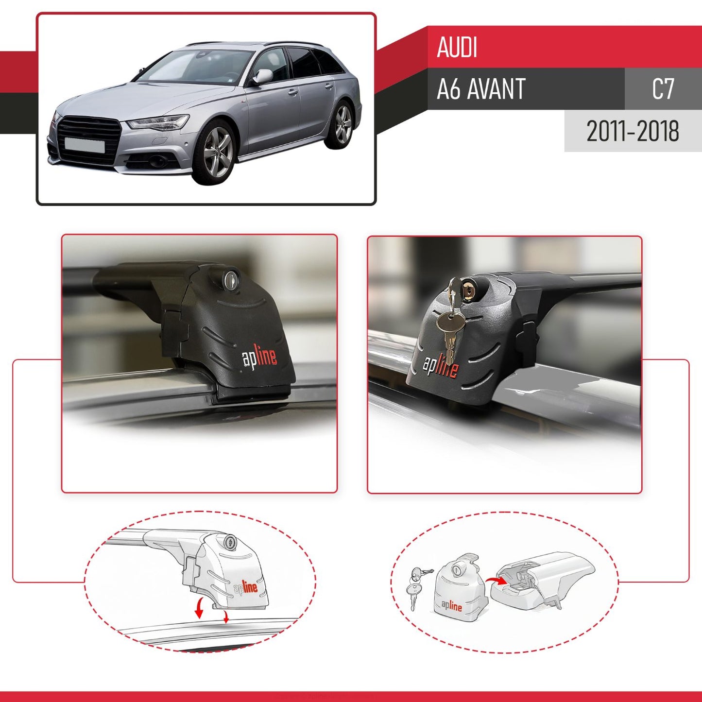 Kompatibel mit A6 (C7) Avant 2011-2018 ACE-2 Relingträger Dachträger Auto Gepäckträger Schwarz Aluminium 2 Stangen