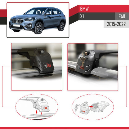 Compatible with BMW X1 (F48) 2016-2022 ACE-2 Car Roof Rack Cross Bar Black Aluminium 2 Bars