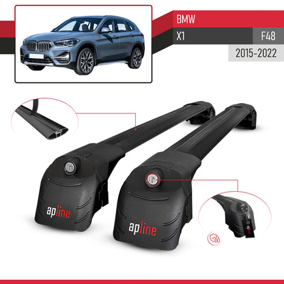 Compatible with BMW X1 (F48) 2016-2022 ACE-2 Car Roof Rack Cross Bar Black Aluminium 2 Bars