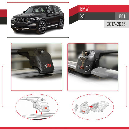 Kompatibel mit BMW X3 (G01) 2018-2024 ACE-2 Relingträger Dachträger Auto Gepäckträger Schwarz Aluminium 2 Stangen