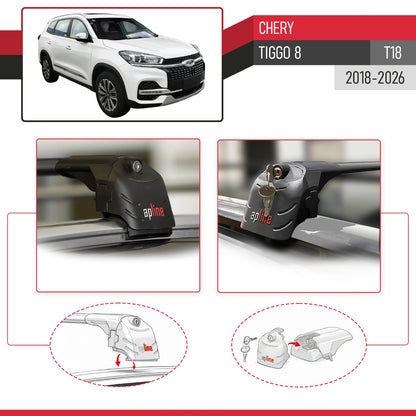 Compatible with Chery Tiggo 8 2018-2024 ACE-2 Car Roof Rack Cross Bar Black Aluminium 2 Bars