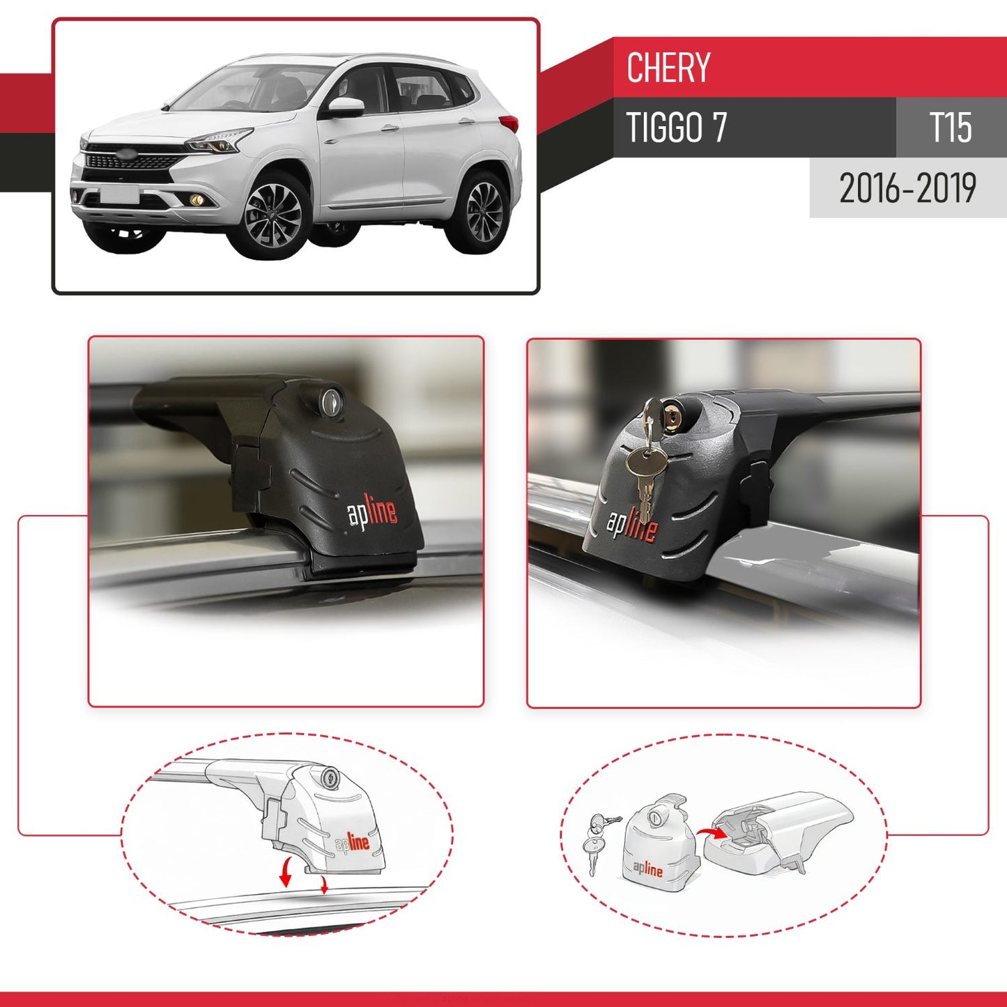 Compatible with Chery Tiggo 7 (T15) 2016-2019 ACE-2 Car Roof Rack Cross Bar Black Aluminium 2 Bars