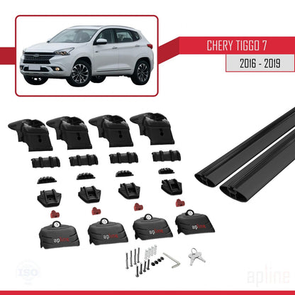 Compatible avec Chery Tiggo 7 (T15) 2016-2019 ACE-2 Barres de Toit Railing Porte-Bagages de Voiture Noir Aluminium 2 Barres