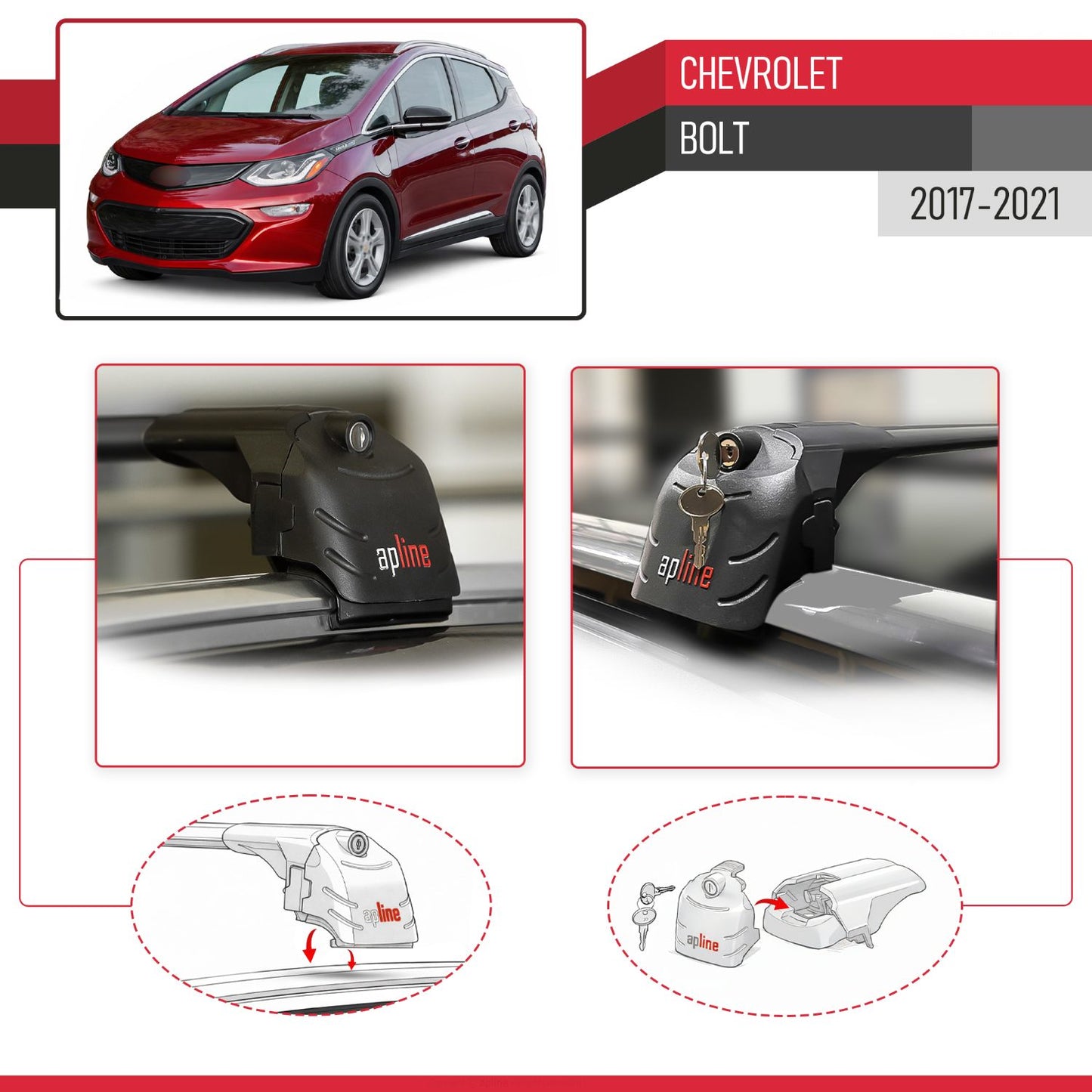 Kompatibel mit Chevrolet Bolt 2017-2021 ACE-2 Relingträger Dachträger Auto Gepäckträger Schwarz Aluminium 2 Stangen