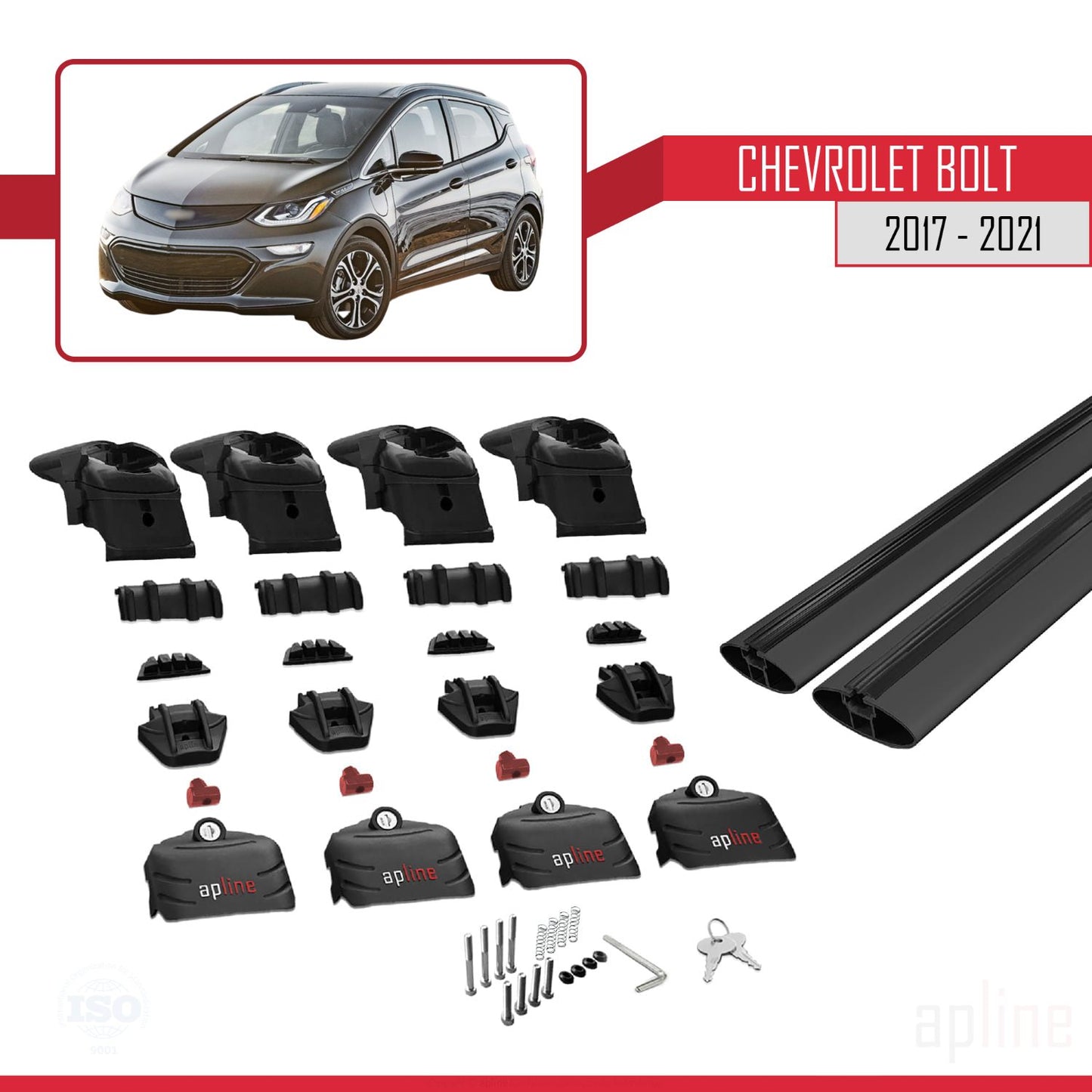 Compatible avec Chevrolet Bolt 2017-2021 ACE-2 Barres de Toit Railing Porte-Bagages de Voiture Noir Aluminium 2 Barres