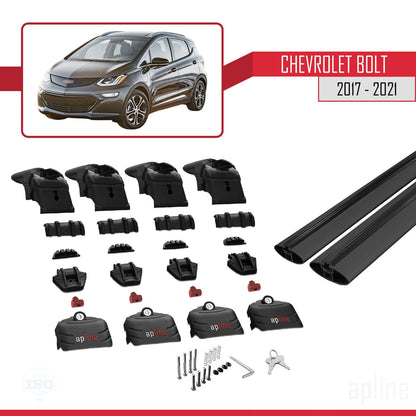 Compatible avec Chevrolet Bolt 2017-2021 ACE-2 Barres de Toit Railing Porte-Bagages de Voiture Noir Aluminium 2 Barres