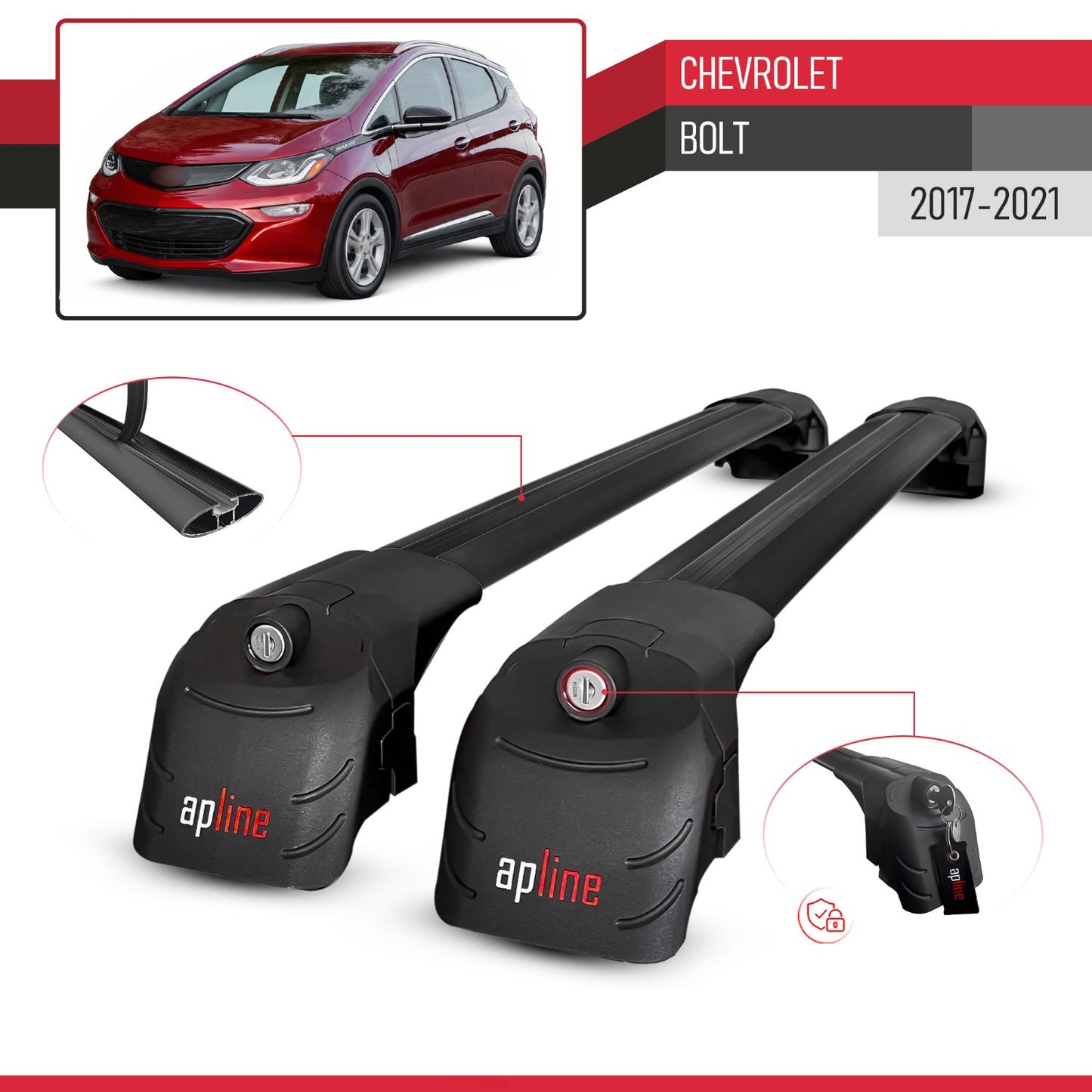 Kompatibel mit Chevrolet Bolt 2017-2021 ACE-2 Relingträger Dachträger Auto Gepäckträger Schwarz Aluminium 2 Stangen