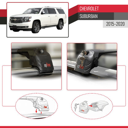 Kompatibel mit Chevrolet Suburban 2015-2020 ACE-2 Relingträger Dachträger Auto Gepäckträger Schwarz Aluminium 2 Stangen