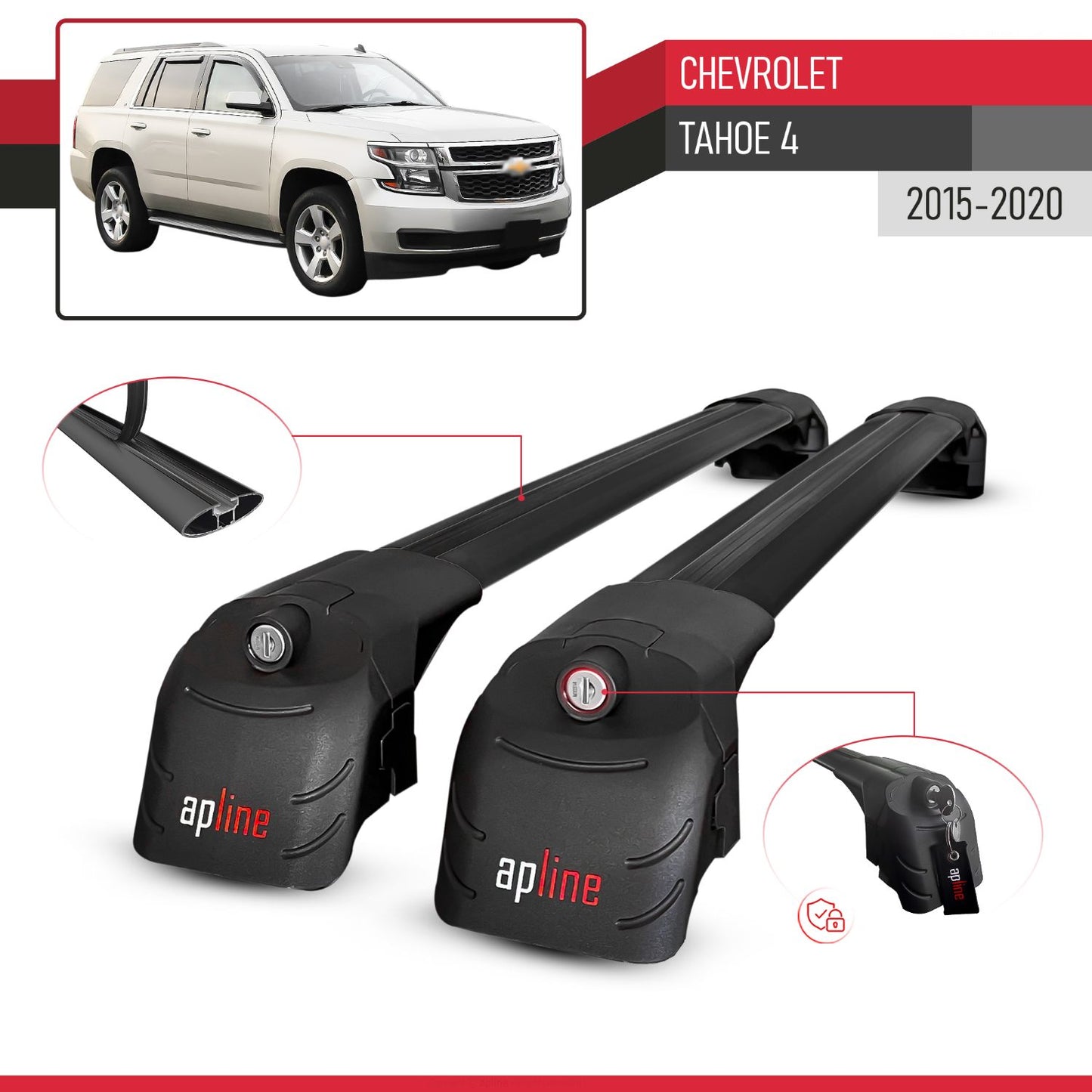 Kompatibel mit Chevrolet Tahoe 4 2015-2020 ACE-2 Relingträger Dachträger Auto Gepäckträger Schwarz Aluminium 2 Stangen