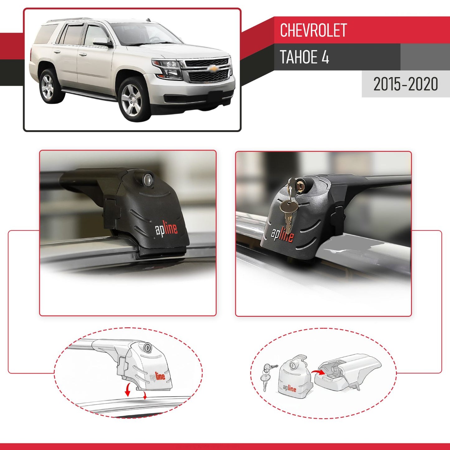 Kompatibel mit Chevrolet Tahoe 4 2015-2020 ACE-2 Relingträger Dachträger Auto Gepäckträger Schwarz Aluminium 2 Stangen