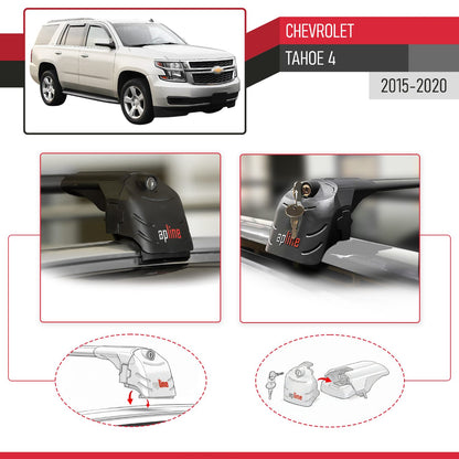 Kompatibel mit Chevrolet Tahoe 4 2015-2020 ACE-2 Relingträger Dachträger Auto Gepäckträger Schwarz Aluminium 2 Stangen