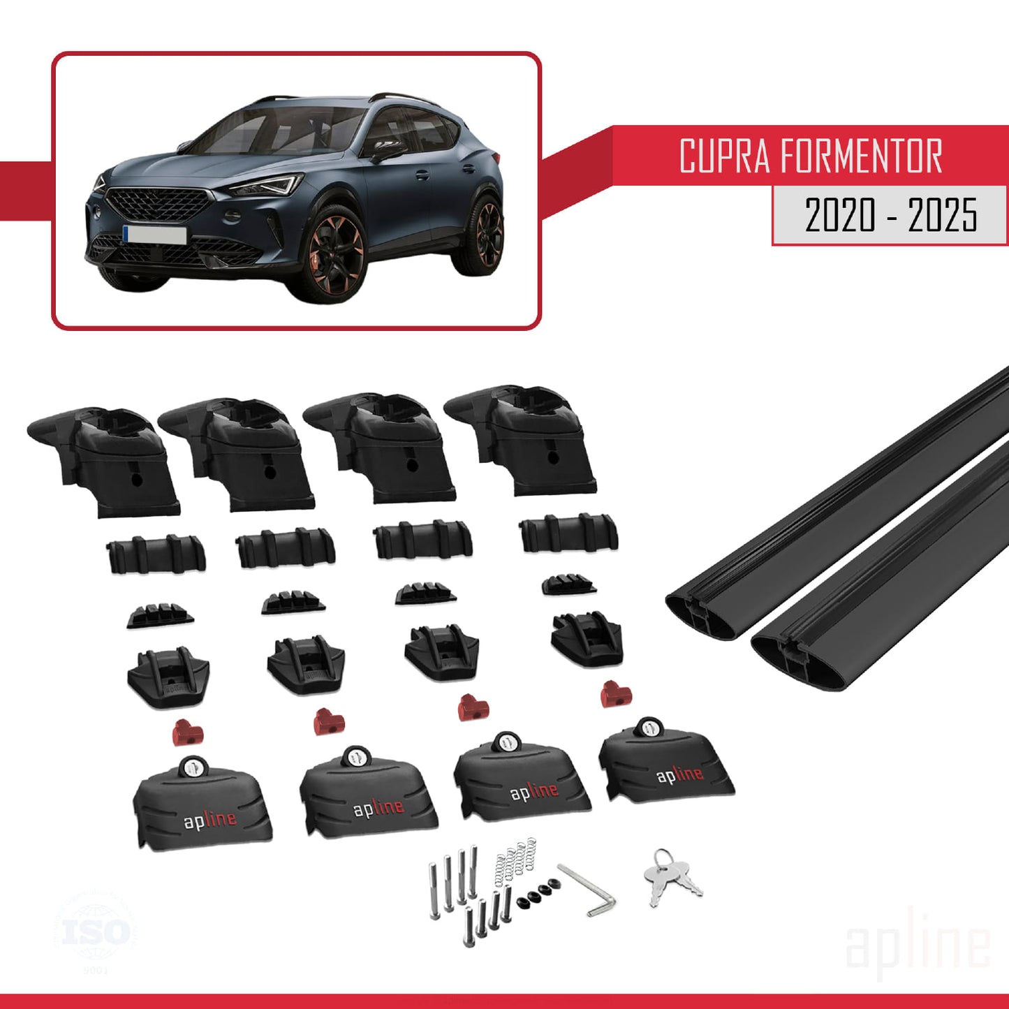 Compatible avec Cupra Formentor 2020-2025 ACE-2 Barres de Toit Railing Porte-Bagages de Voiture Noir Aluminium 2 Barres