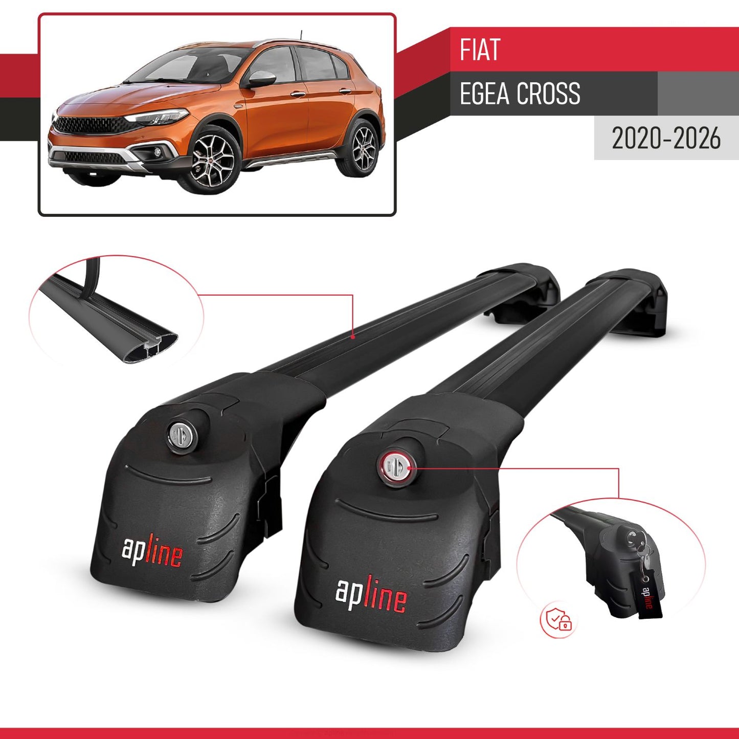 Kompatibel mit Fiat Egea Cross 2020-2025 ACE-2 Relingträger Dachträger Auto Gepäckträger Schwarz Aluminium 2 Stangen